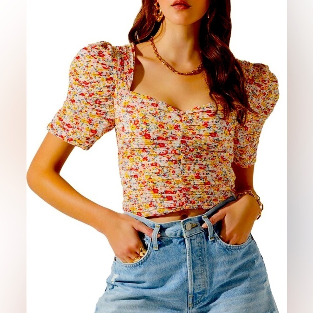 Astr Floral Pintuck Pleated Crop Top Size XL NWOT